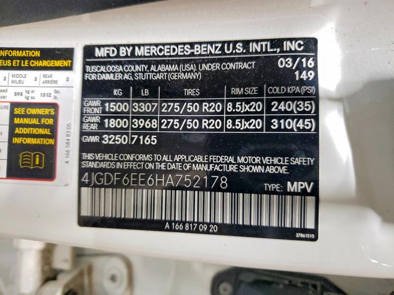 65216546 :رقم المزاد ، 4JGDF6EE6HA752178 vin ، 2017 Mercedes-benz Gls مزاد بيع