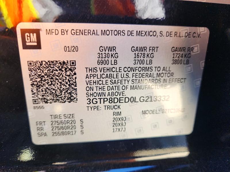 Aukcja sprzedaży 2020 Gmc Sierra, vin: 3GTP8DED0LG213332, numer aukcji: 64089686