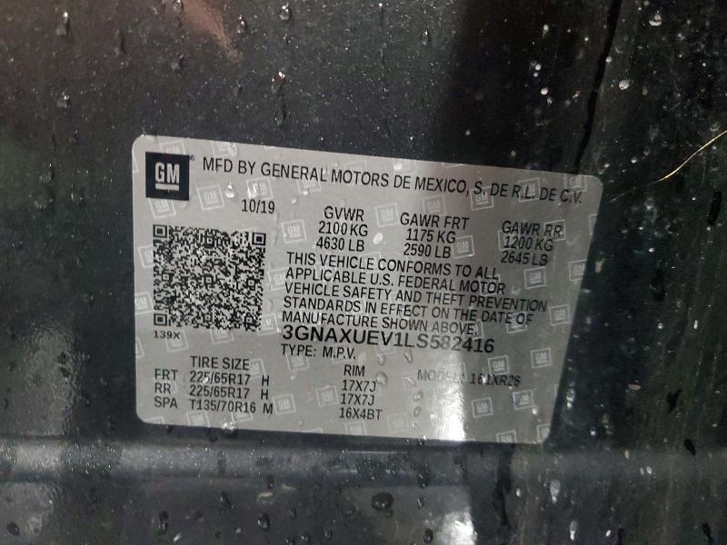 Aukcja sprzedaży 2020 Chevrolet Equinox, vin: 3GNAXUEV1LS582416, numer aukcji: 64567426