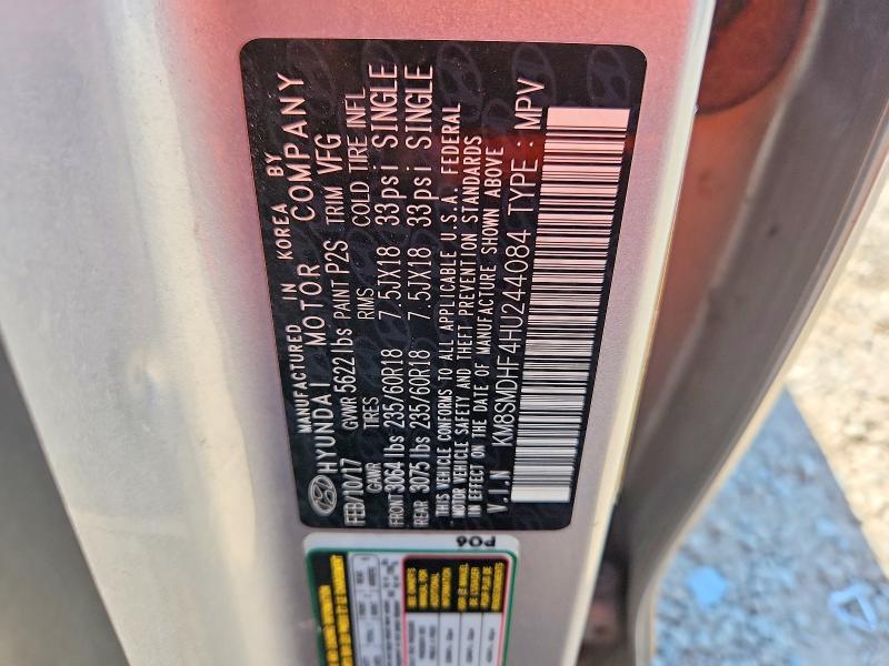 2017 Hyundai Santa Fe მანქანა იყიდება აუქციონზე, vin: KM8SMDHF4HU244084, აუქციონის ნომერი: 66004696