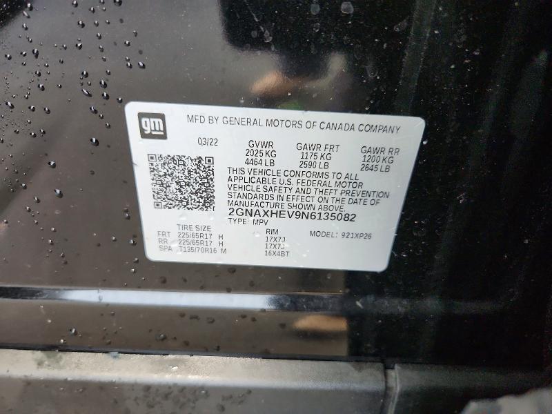 Продажа на аукционе авто 2022 Chevrolet Equinox, vin: 2GNAXHEV9N6135082        , номер лота: 69095296