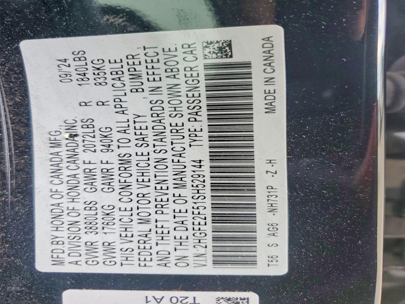 Продаж на аукціоні авто 2025 Honda Civic, vin: 2HGFE2F51SH529144, номер лоту: 65838586