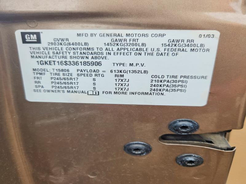66019716 :رقم المزاد ، 1GKET16S336185906 vin ، 2003 Gmc Envoy مزاد بيع