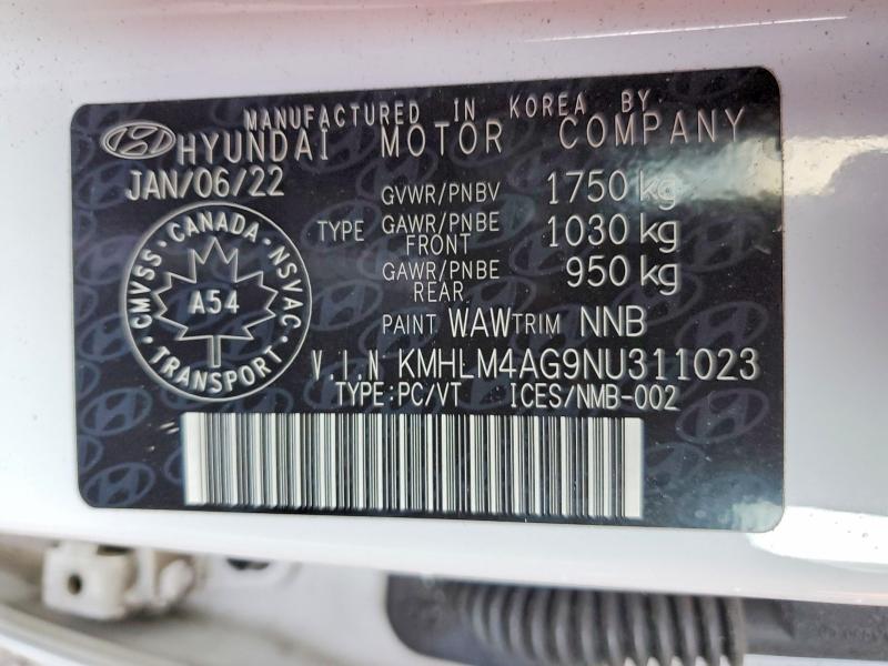 64136376 :رقم المزاد ، KMHLM4AG9NU311023 vin ، 2022 Hyundai Elantra مزاد بيع