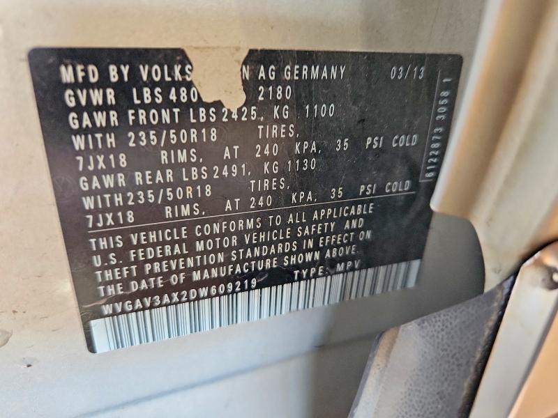 Aukcja sprzedaży 2013 Volkswagen Tiguan, vin: WVGAV3AX2DW609219, numer aukcji: 64579746