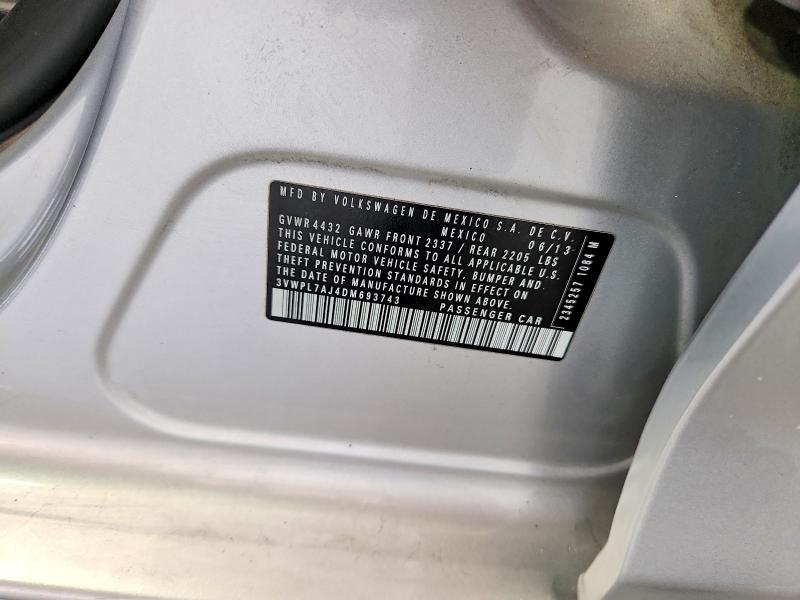 64535346 :رقم المزاد ، 3VWPL7AJ4DM693743 vin ، 2013 Volkswagen Jetta مزاد بيع