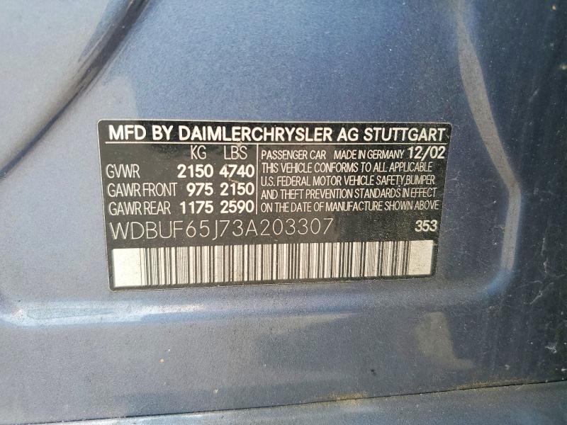 Продаж на аукціоні авто 2003 Mercedes-benz E, vin: WDBUF65J73A203307, номер лоту: 65817716