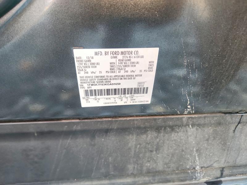 Продаж на аукціоні авто 2019 Ford Explorer, vin: 1FM5K7F83KGA91650, номер лоту: 67191396