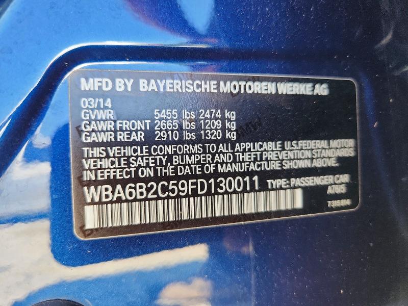 2015 Bmw 650 მანქანა იყიდება აუქციონზე, vin: WBA6B2C59FD130011, აუქციონის ნომერი: 66401716