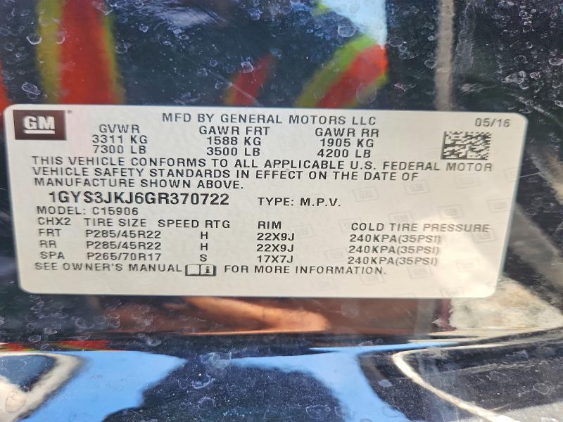 Aukcja sprzedaży 2016 Cadillac Escalade, vin: 1GYS3JKJ6GR370722, numer aukcji: 64621906
