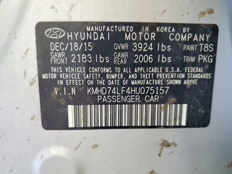 Aukcja sprzedaży 2017 Hyundai Elantra, vin: KMHD74LF4HU075157, numer aukcji: 65388856