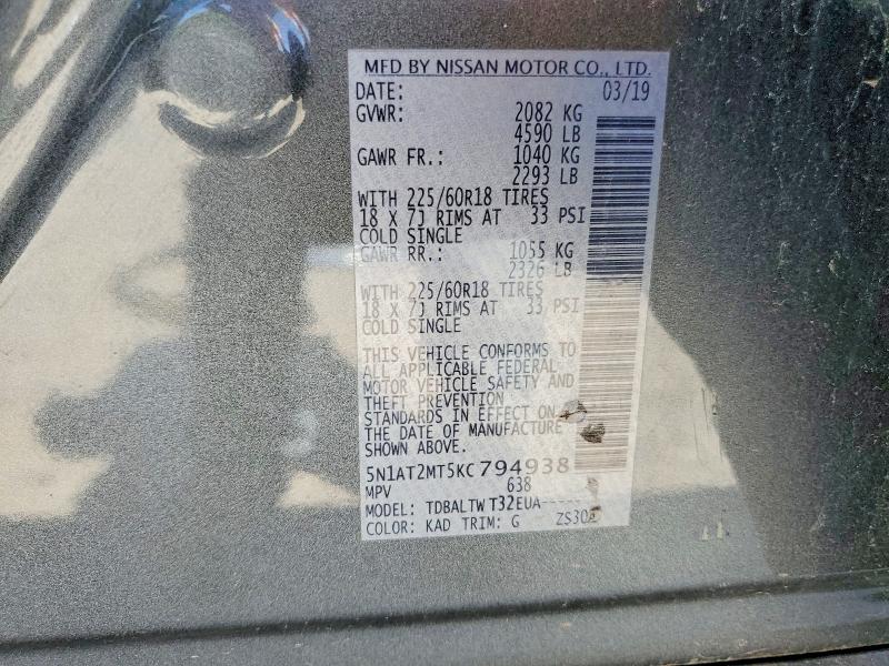 Aukcja sprzedaży 2019 Nissan Rogue, vin: 5N1AT2MT5KC794938, numer aukcji: 64824646