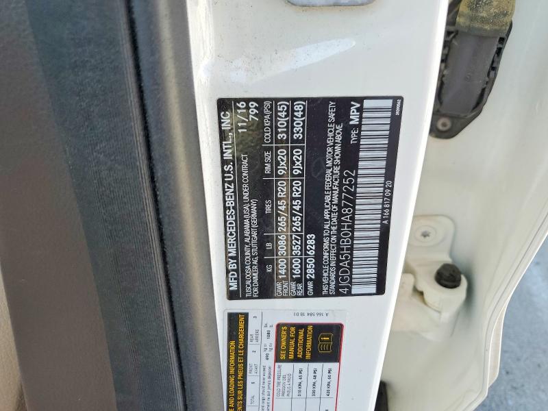 64243786 :رقم المزاد ، 4JGDA5HB0HA877252 vin ، 2017 Mercedes-benz Gle مزاد بيع