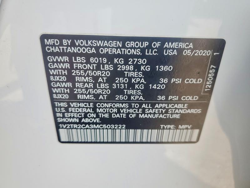 2021 Volkswagen Atlas მანქანა იყიდება აუქციონზე, vin: 1V2TR2CA3MC503222, აუქციონის ნომერი: 63254756