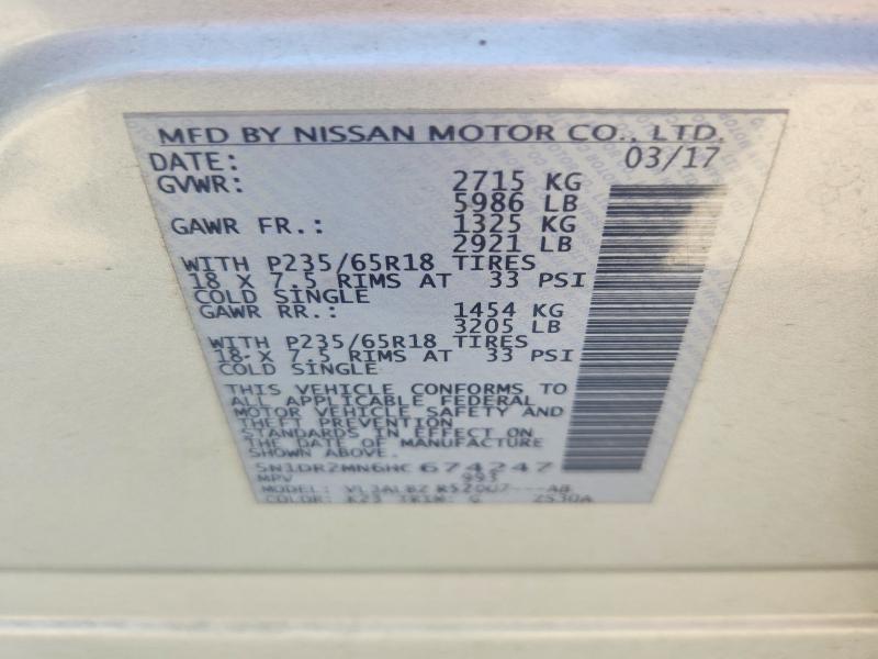 65742926 :رقم المزاد ، 5N1DR2MN6HC674247 vin ، 2017 Nissan Pathfinder مزاد بيع