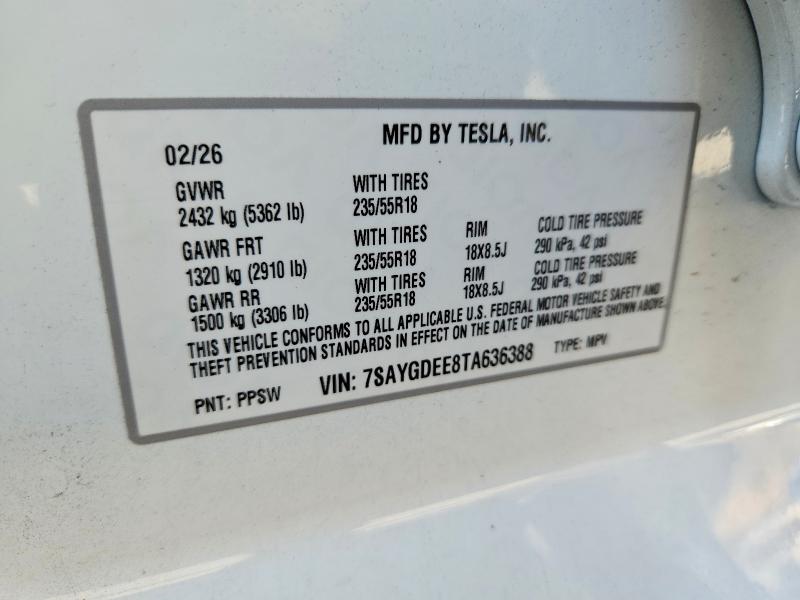 Aukcja sprzedaży 2026 Tesla Model Y, vin: 7SAYGDEE8TA636388, numer aukcji: 66029626