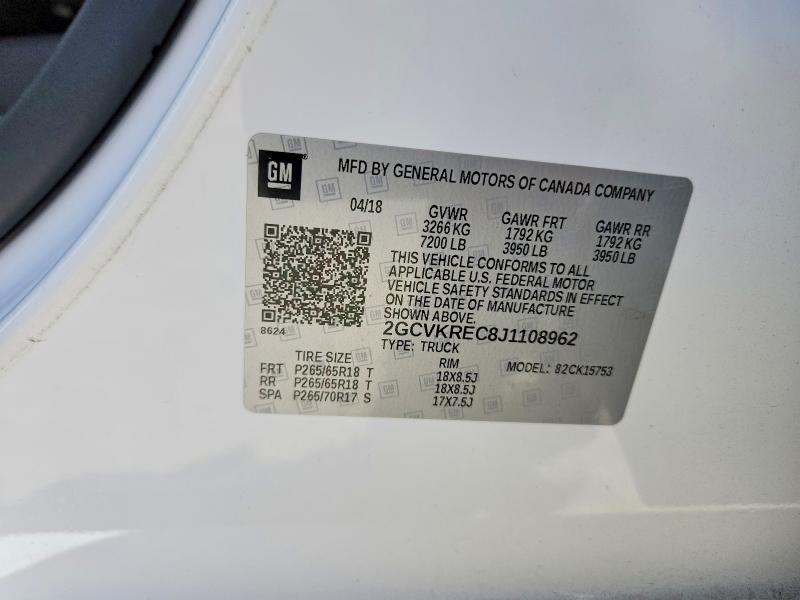 66457926 :رقم المزاد ، 2GCVKREC8J1108962 vin ، 2018 Chevrolet Silverado مزاد بيع