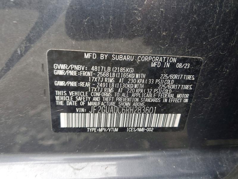 63917836 :رقم المزاد ، JF2GUADC6RH283601 vin ، 2024 Subaru Crosstrek مزاد بيع