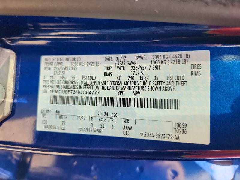 Aukcja sprzedaży 2017 Ford Escape, vin: 1FMCU0F73HUC84777, numer aukcji: 66189006