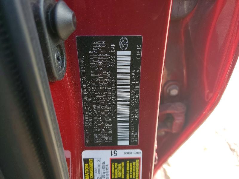 Продаж на аукціоні авто 2022 Toyota Camry, vin: 4T1C11AK1NU045394, номер лоту: 66418016
