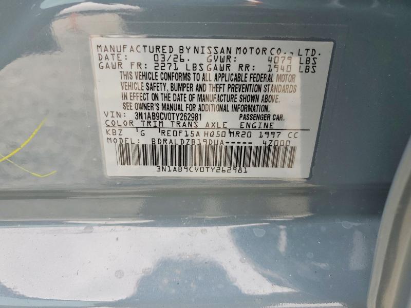 2026 Nissan Sentra მანქანა იყიდება აუქციონზე, vin: 3N1AB9CV0TY262981, აუქციონის ნომერი: 66717586
