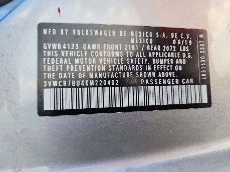 66575356 :رقم المزاد ، 3VWCB7BU4KM220402 vin ، 2019 Volkswagen Jetta مزاد بيع