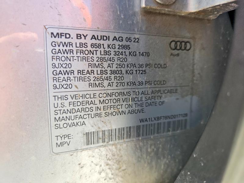 Aukcja sprzedaży 2022 Audi Q7, vin: WA1LXBF78ND017129, numer aukcji: 64987446