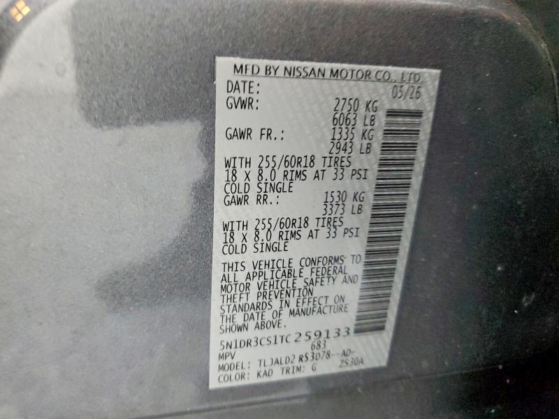 65127086 :رقم المزاد ، 5N1DR3CS1TC259133 vin ، 2026 Nissan Pathfinder مزاد بيع