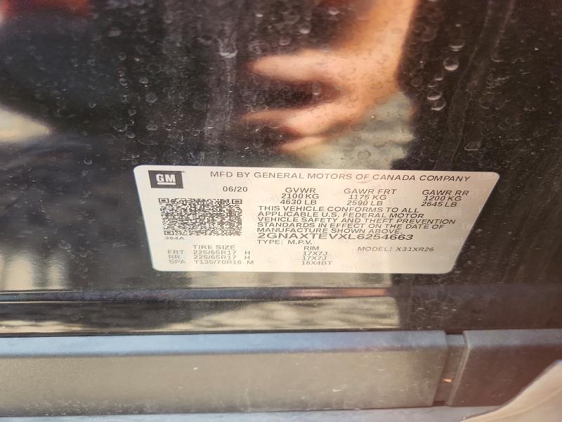 Auction sale of the 2020 Chevrolet Equinox, vin: 2GNAXTEVXL6254663, lot number: 63305586
