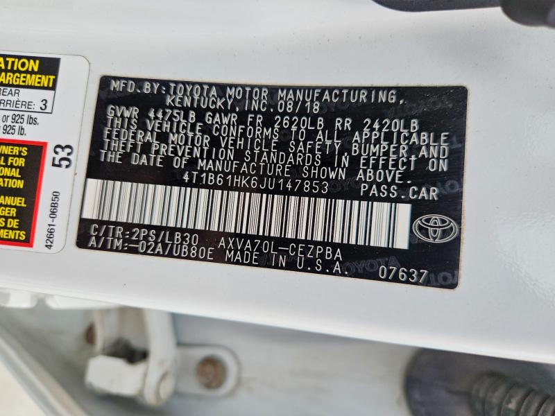 Aukcja sprzedaży 2018 Toyota Camry, vin: 4T1B61HK6JU147853, numer aukcji: 65692966