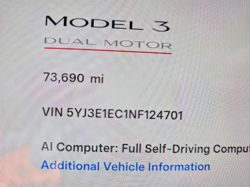 Aukcja sprzedaży 2022 Tesla Model 3, vin: 5YJ3E1EC1NF124701, numer aukcji: 65131026
