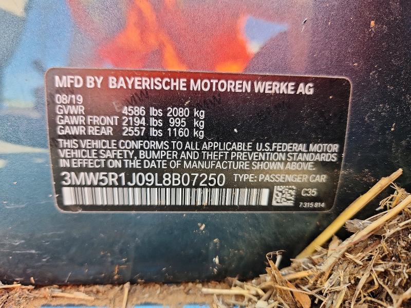 59688306 :رقم المزاد ، 3MW5R1J09L8B07250 vin ، 2020 Bmw 330i مزاد بيع