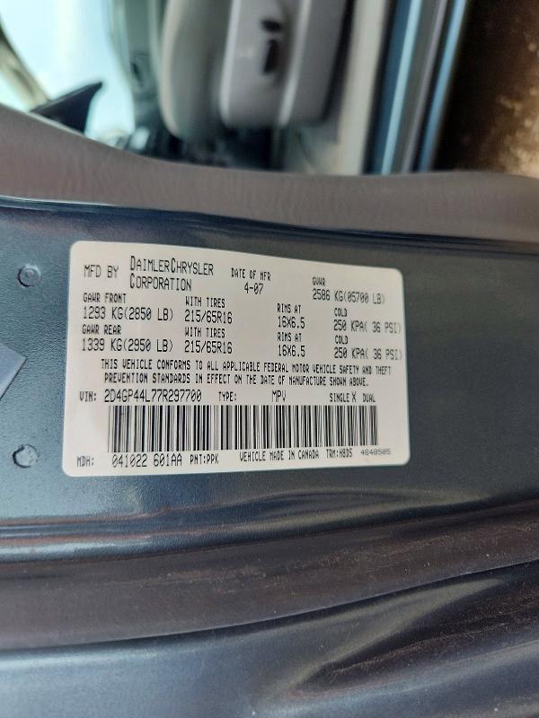 65410116 :رقم المزاد ، 2D4GP44L77R297700 vin ، 2007 Dodge Grand Caravan مزاد بيع