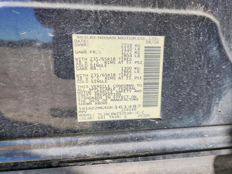 Aukcja sprzedaży 2016 Nissan Murano, vin: 5N1AZ2MG4GN161487, numer aukcji: 65460406