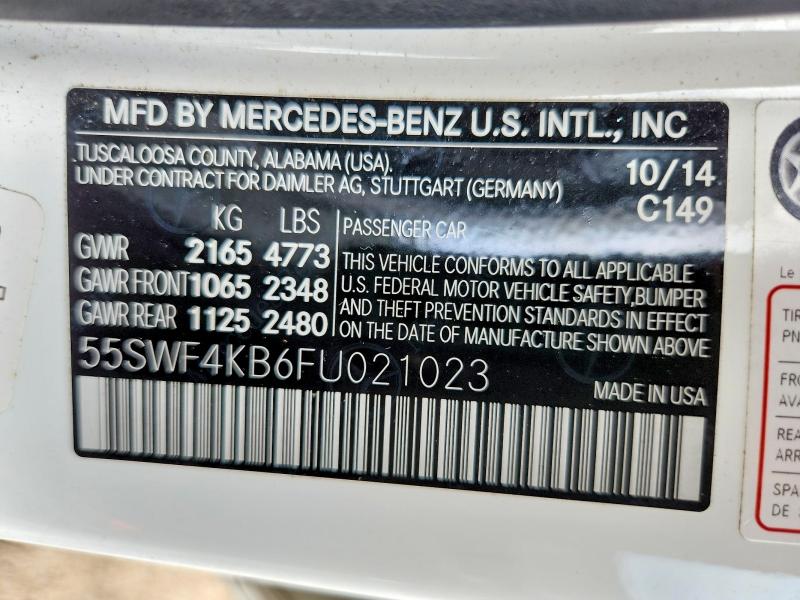 Продаж на аукціоні авто 2015 Mercedes-benz C, vin: 55SWF4KB6FU021023, номер лоту: 62769776