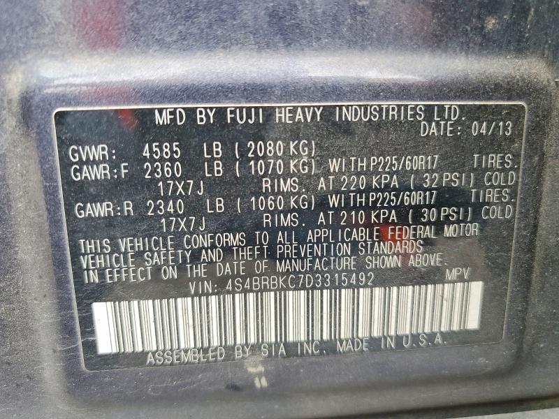 64478586 :رقم المزاد ، 4S4BRBKC7D3315492 vin ، 2013 Subaru Outback مزاد بيع