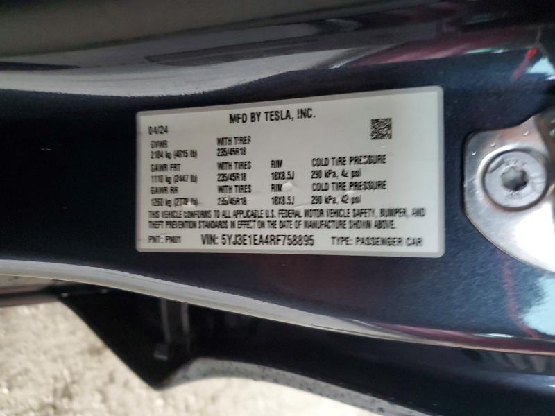 Продажа на аукционе авто 2024 Tesla Model 3, vin: 5YJ3E1EA4RF758895, номер лота: 63911126