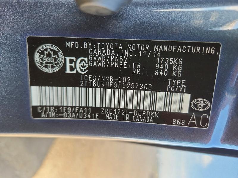 Продажа на аукционе авто 2015 Toyota Corolla, vin: 2T1BURHE9FC297303, номер лота: 66062986