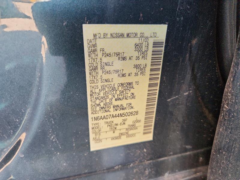 Auction sale of the 2004 Nissan Titan, vin: 1N6AA07A44N502628, lot number: 64315816