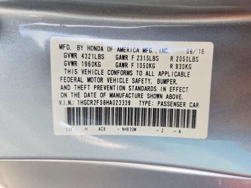 2017 Honda Accord მანქანა იყიდება აუქციონზე, vin: 1HGCR2F58HA023339, აუქციონის ნომერი: 64070356