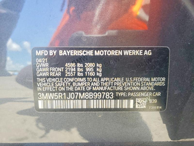 Продаж на аукціоні авто 2021 Bmw 330i, vin: 3MW5R1J07M8B99783, номер лоту: 64767656