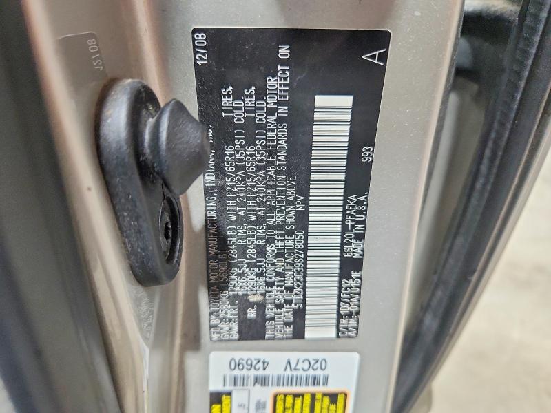Aukcja sprzedaży 2009 Toyota Sienna, vin: 5TDZK23C39S278050, numer aukcji: 64442086