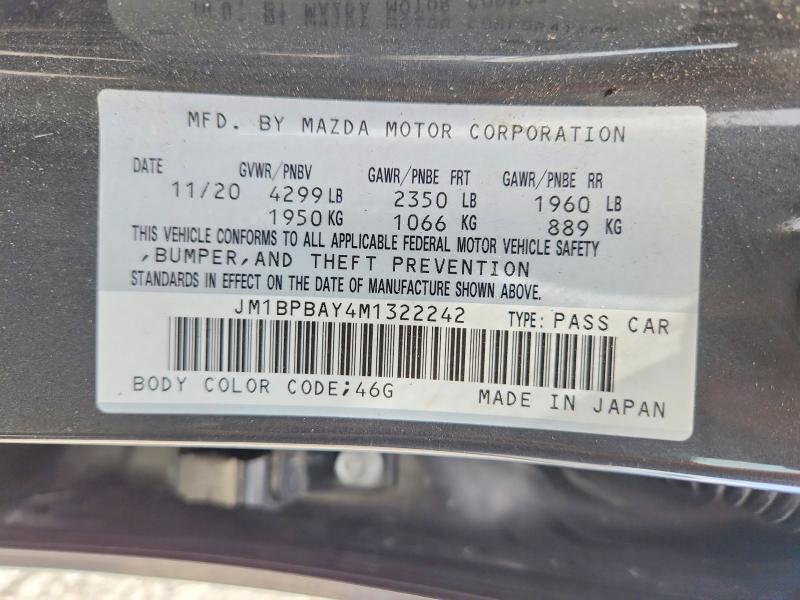 Aukcja sprzedaży 2021 Mazda 3, vin: JM1BPBAY4M1322242, numer aukcji: 65034266