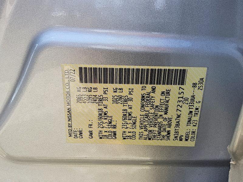 57057756 :رقم المزاد ، 5N1BT3BA7NC723157 vin ، 2022 Nissan Rogue مزاد بيع