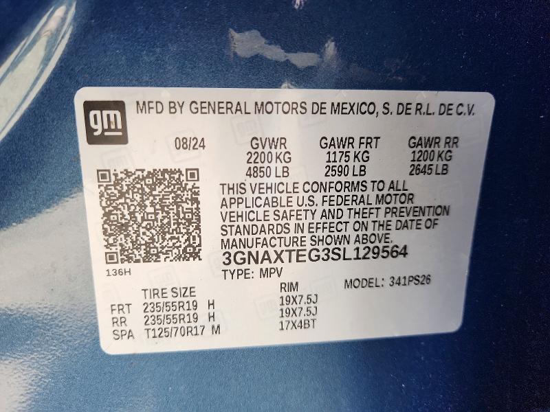 2025 Chevrolet Equinox მანქანა იყიდება აუქციონზე, vin: 3GNAXTEG3SL129564, აუქციონის ნომერი: 66698356