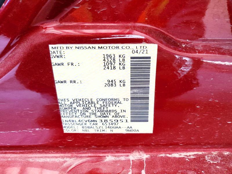 63887206 :رقم المزاد ، 1N4BL4CV6MN385951 vin ، 2021 Nissan Altima مزاد بيع