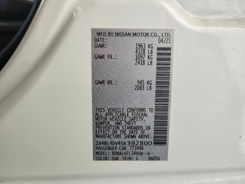 Продажа на аукционе авто 2025 Nissan Altima, vin: 1N4BL4DV4SN392800, номер лота: 63288336