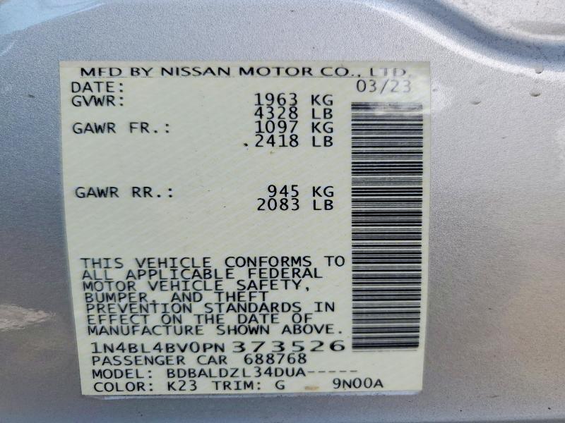 Продажа на аукционе авто 2023 Nissan Altima, vin: 1N4BL4BV0PN373526, номер лота: 64539756
