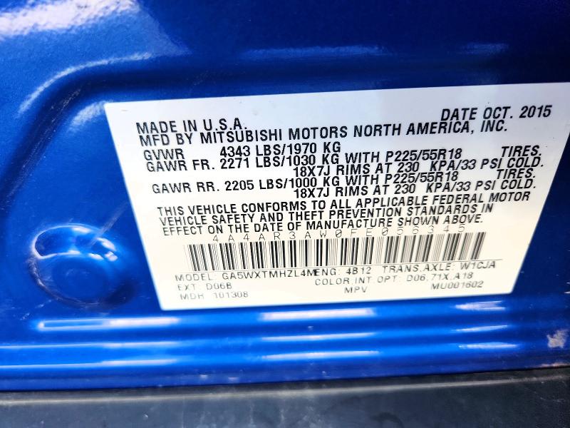 2015 Mitsubishi Outlander Sport მანქანა იყიდება აუქციონზე, vin: 4A4AR3AW0FE056345, აუქციონის ნომერი: 65650026