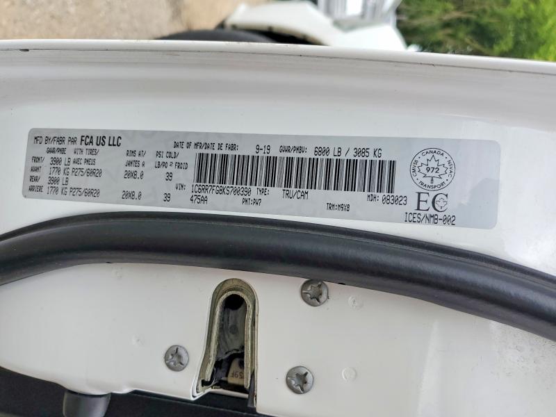 2019 Ram 1500 Classic მანქანა იყიდება აუქციონზე, vin: 1C6RR7FG8KS700390, აუქციონის ნომერი: 63689916